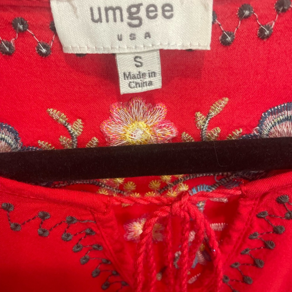 Umgee Red Embroidered  Tunic Dress with Tassels - Picture 7 of 8